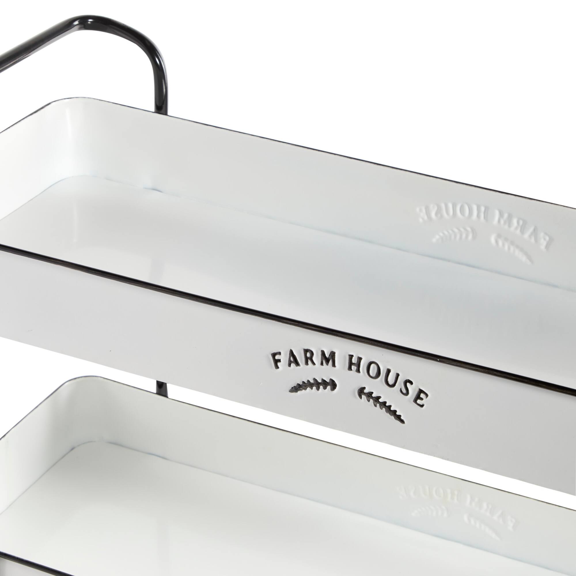 35" White Metal Farmhouse Storage Rolling Cart